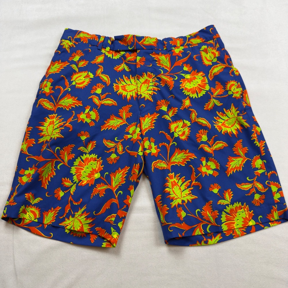 RLX Ralph Lauren Mens Blue Orange Floralโ Golf Shorts Performance Size 32